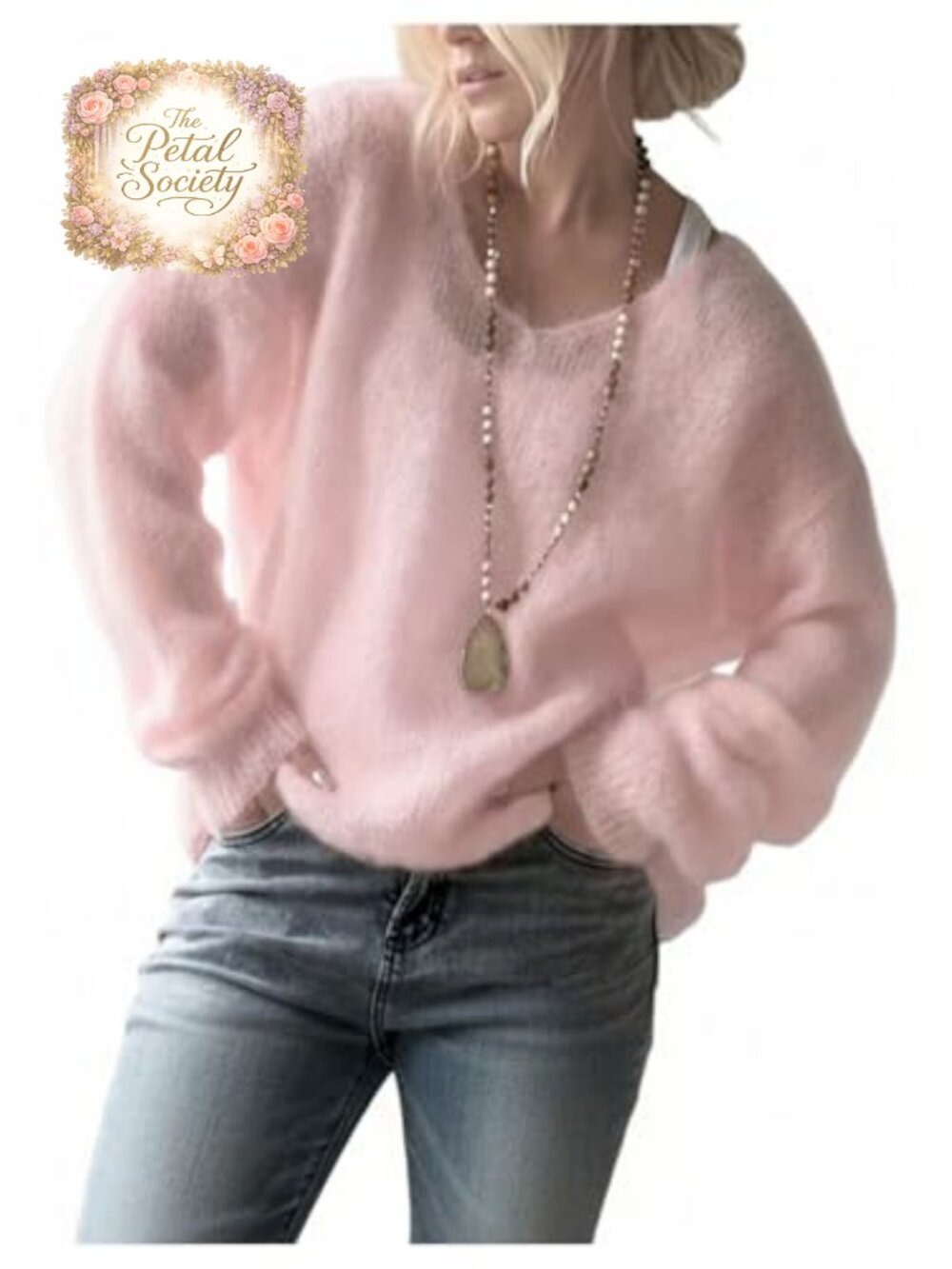 Women's V Neck Long Sleeve Knit Pullover Sweater Cozy Lightweight